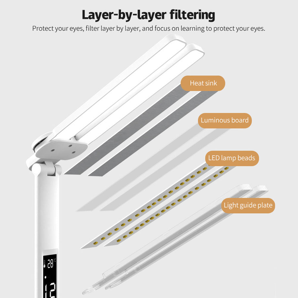 Lampe de bureau LED, lampe de Table multifonction avec calendrier, veilleuse tactile USB avec porte-stylo pour lampe de lecture de chambre à coucher