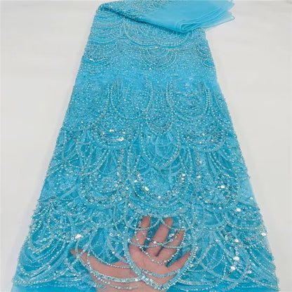 Wave Pattern Sequin Beaded Tube Embroidery Fabric