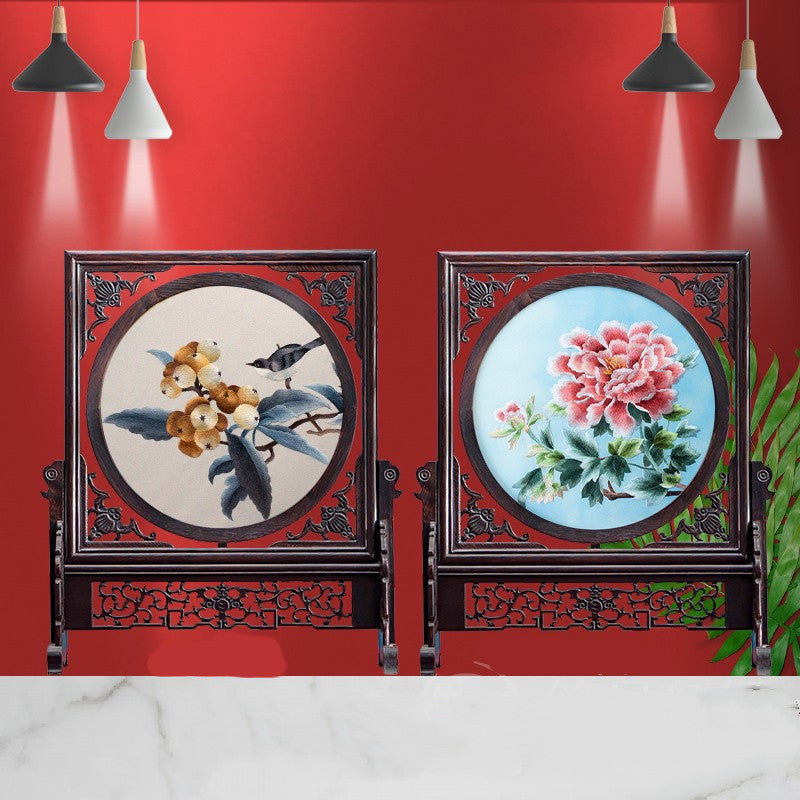 Double-sided Embroidery Table Screen Chinese Handicraft Desktop Ornaments