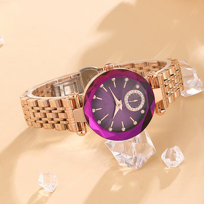 Reloj de cuarzo de corte simple a la moda para mujer con banda de acero