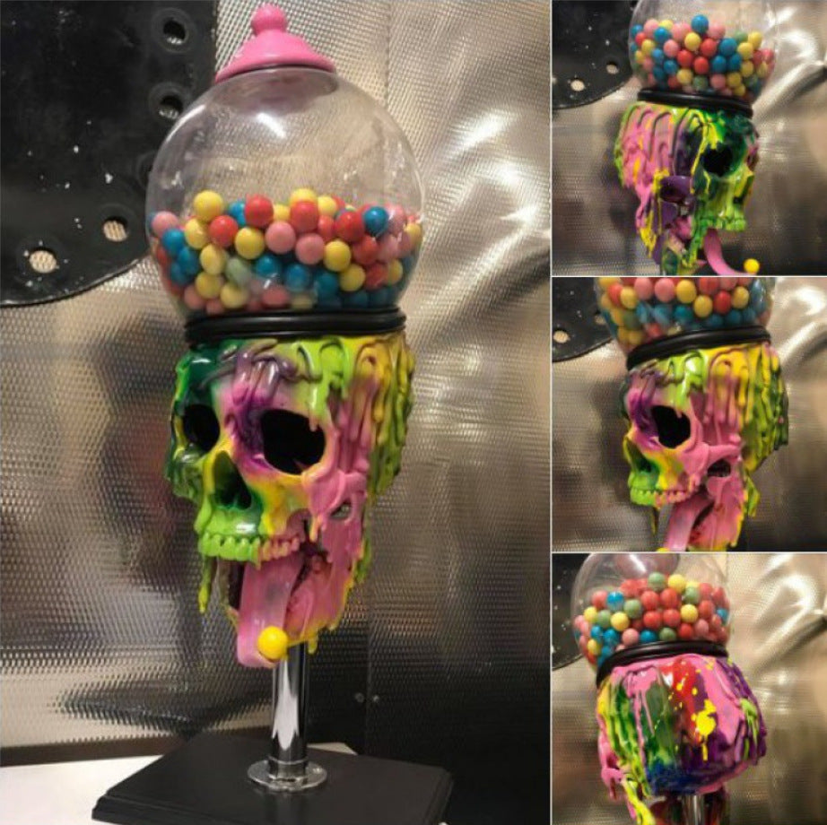 Máquina de chicles, artesanías de resina, máquina de burbujas con forma de calavera, adornos de mesa para Halloween