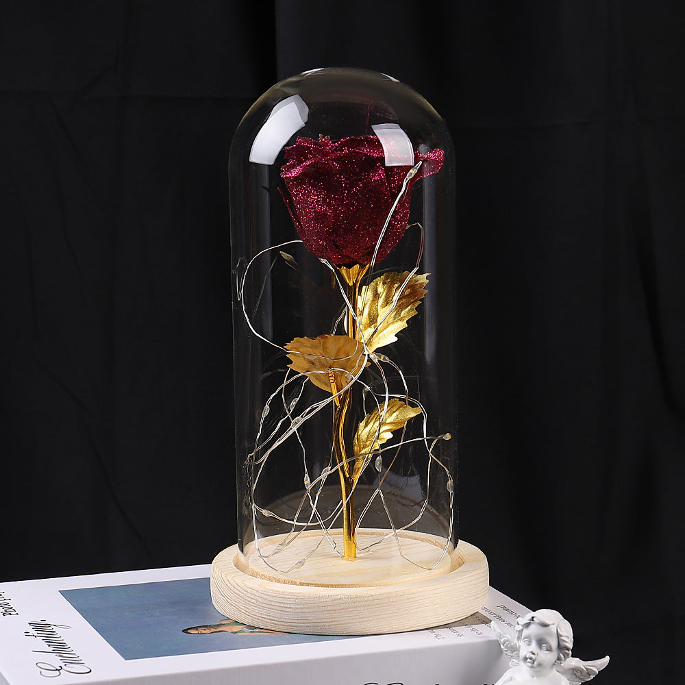 Cadeau de Saint-Valentin pour petite amie, fleurs de roses éternelles, lumière LED dans un couvercle en verre, décoration de mariage, cadeaux pour la fête des mères, cadeau féminin