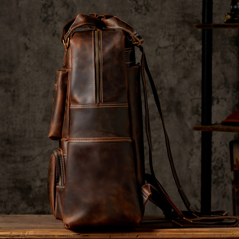 Handmade Retro Crazy Horseskin Oversized Backpack