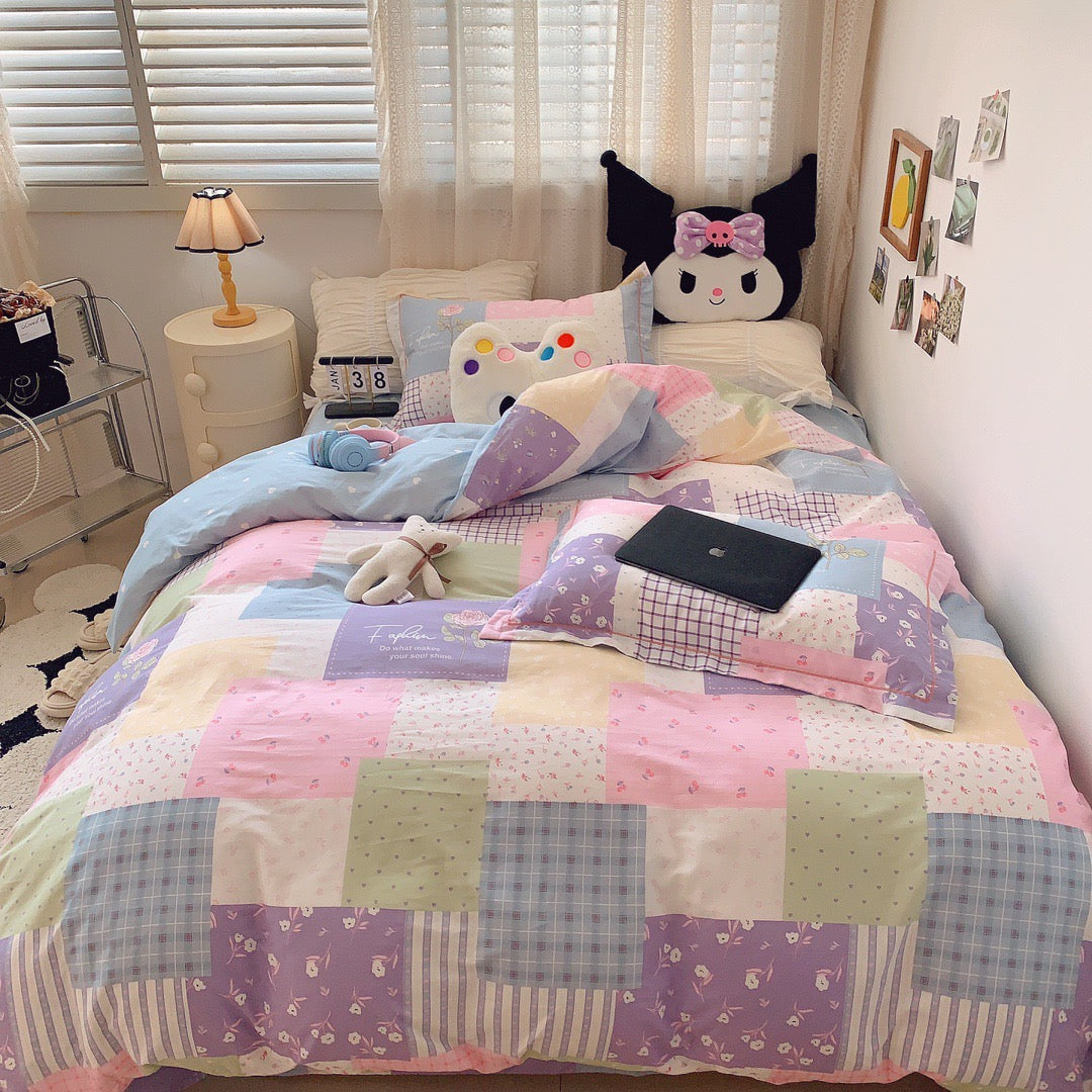 Home Fashion Simple Printing Cotton Bed Four-piece Set