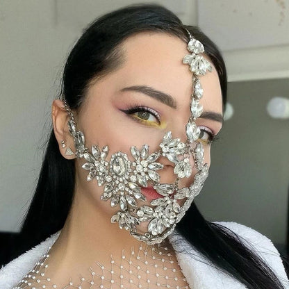 Máscara de mascarada de cristal con diamantes de imitación para Halloween, exagerada y a la moda