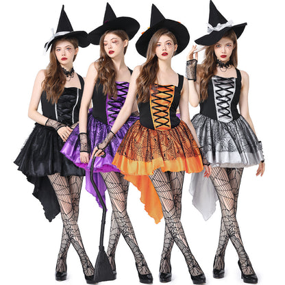 Déguisement d'Halloween en maille camisole sorcière multicolore fête rassemblement performance costume