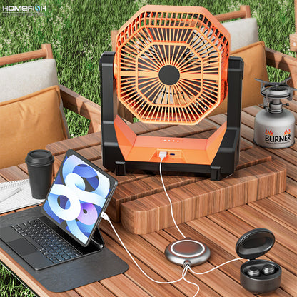 HOMEFISH Cooling Fan USB Charging Telescopic Foldable Desk Fan Emergency Power Bank Night Light Air Cooler Fan 4-speed Table Fan