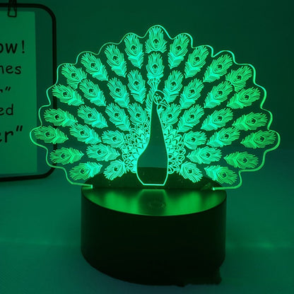 Luz LED acrílica 3D de pavo real