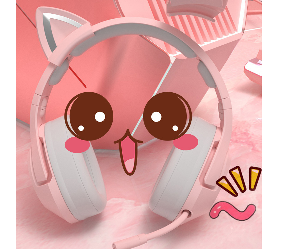 Pink wired earphone cute girl ECG gaming earphone