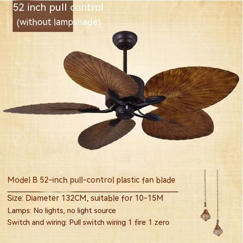 Living Room Southeast Asia Frequency Conversion Mute Fan-style Ceiling Lamp Home Integrated Retro Ceiling Fan Lights