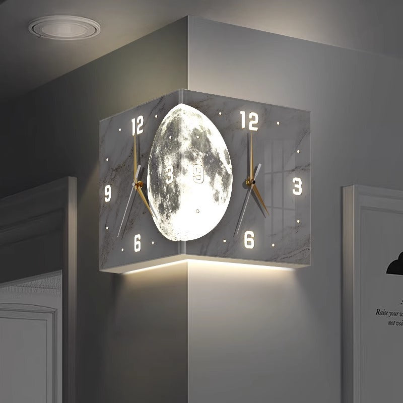 Creative Clock Wall Lamp With Double-sided Lighting At The Corner Of The Living Room