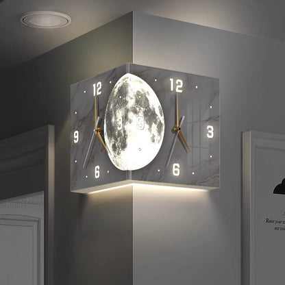 Lámpara De Pared De Reloj Creativo Con Iluminación De Doble Cara En La Esquina De La Sala De Estar