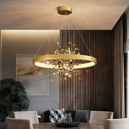 All Copper Living Room Pendant Lamp Modern Luxury Creative Circle Simple