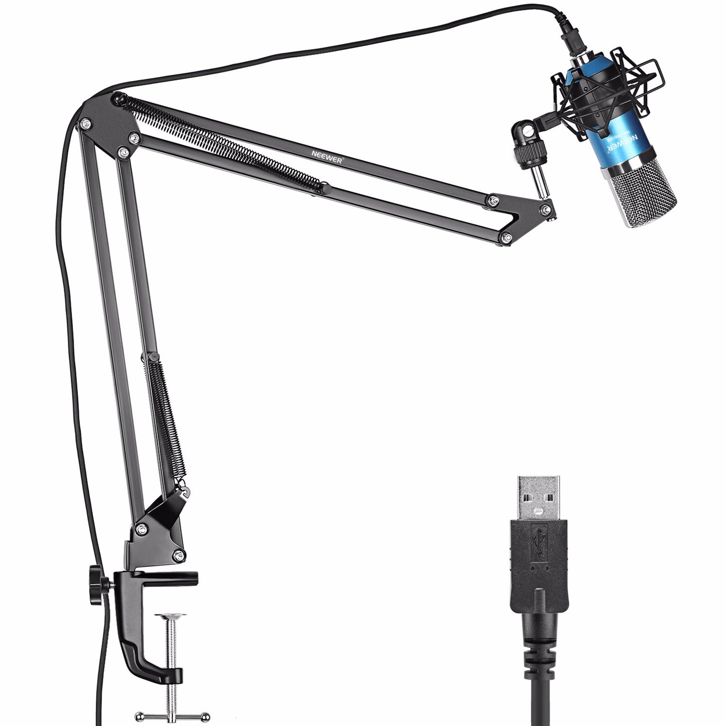 Neewer NW-7000 Micrófono Condensador de Estudio Profesional USB y Soporte de Brazo de Tijera de Suspensión Ajustable NW-35 con Montaje Antichoque y Kit de Abrazadera de Montaje en Mesa Perfecto para Radiodifusión y Grabación de Sonido