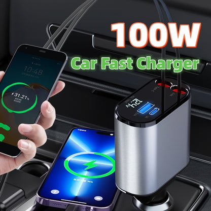 Chargeur de voiture en métal 100W, charge Super rapide, allume-cigare USB et adaptateur TYPE-C