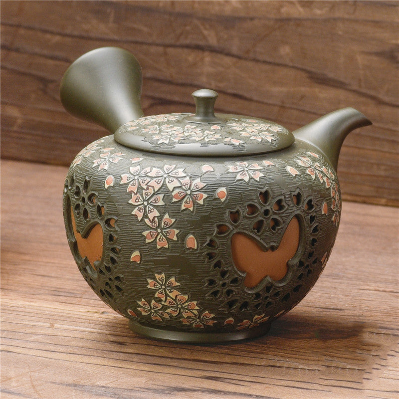 Tokoname Burnt Jade Light Made Green Clay Ball Square Teapot