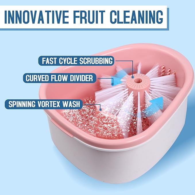 Appareil de nettoyage de fruits, machine à laver les fruits et légumes avec couvercle, essoreuse à fruits avec brosse, épurateur de fruits portable, lavage des fruits à 720 degrés