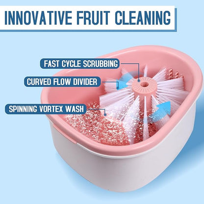 Fruit Cleaner Device, Fruit And Vegetable Washing Machine With Lid, Fruit Washer Spinner With Brush, Portable Fruit Scrubber, 720 Degree Scrubbing Fruit