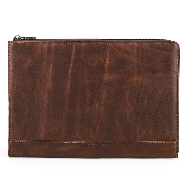 Étui de protection Crazy Horse Oil Leather Zipper Laptop Bag