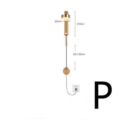 Lámpara de pared del dormitorio nórdico, pasillo de cabecera con interruptor, enchufe, cableado gratuito ajustable