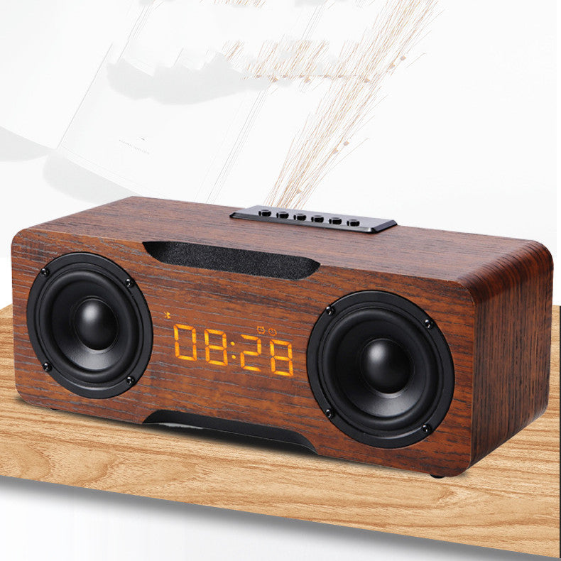 Haut-parleur Bluetooth horloge en bois, fonction de carte TF de support U Disk, haut-parleur de bureau à domicile