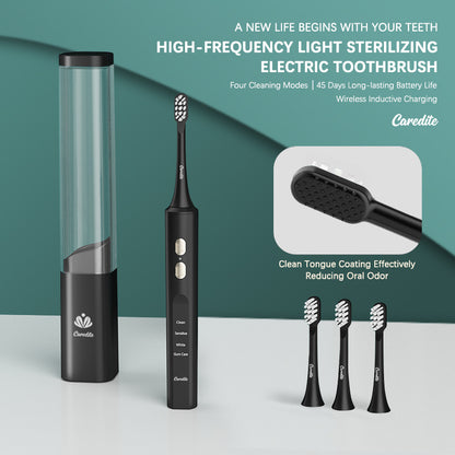 Caredite Newest Travel Electronic Toothbrush With Ultraviolet Disinfection Function Case Suit, 4 Cleaning Modes With 3 Power Model, 45 Days Long Lasting Battery Life