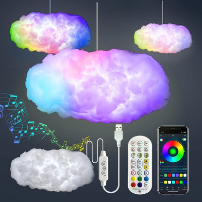 Lumière de nuage USB, contrôle par application, synchronisation de la musique, lumière ambiante 3D RGBIC, Simulation de foudre, lumière de chambre à coucher