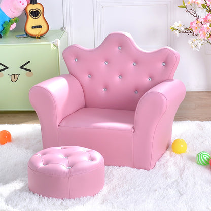 Children's Mini Cute Crown Sofa With Stool