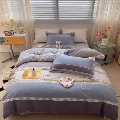 Home Fashion Simple Printing Cotton Bed Four-piece Set