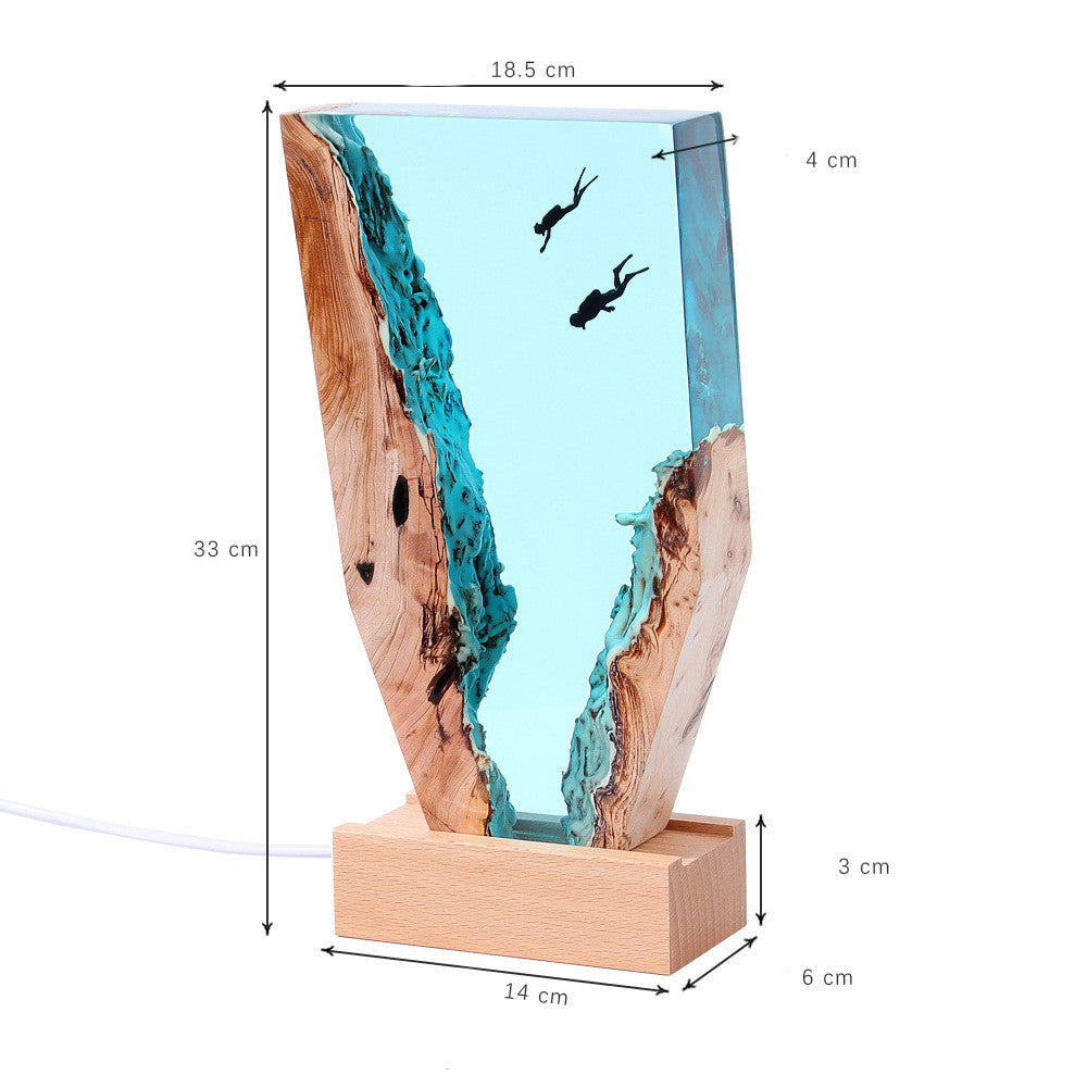 Support de lampe artistique créatif en résine et bois massif, décoration de bureau pour plongeur de grotte Marine, veilleuse, cadeau d'anniversaire, bijoux