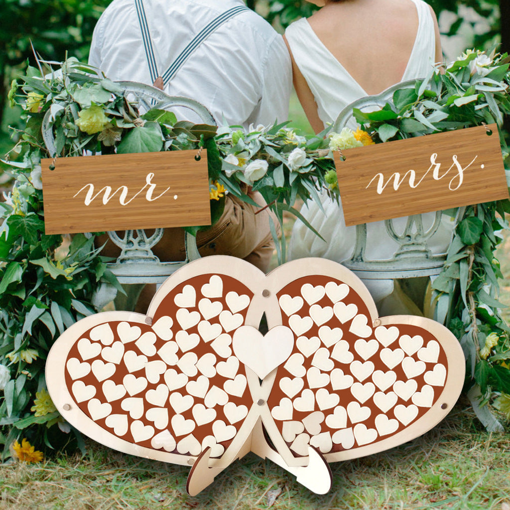 Wooden Wedding Supplies Double Heart Sign Table Decoration