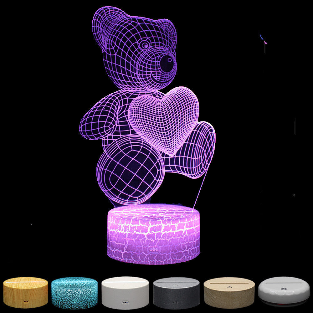 Luz nocturna creativa con luz 3D de la serie Cartoon Love Bear