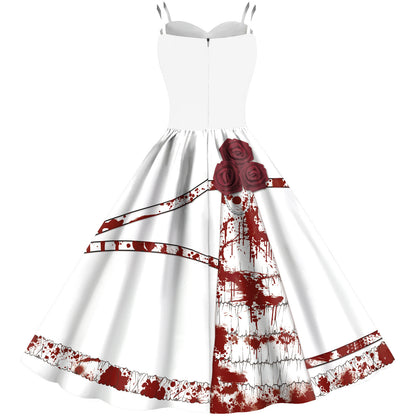 Vestido de tirantes aterrador con estampado digital para mujer con falda de Halloween