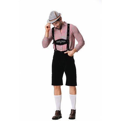 Disfraz tradicional alemán para el festival de la cerveza, camisa a cuadros para Halloween, gorro con pechera para hombre, traje de tres piezas, ropa de rendimiento