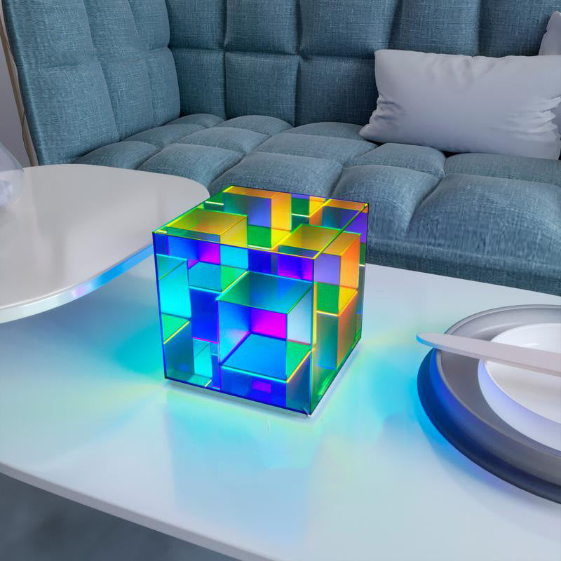 Lámpara de mesa de color LED de cubo acrílico