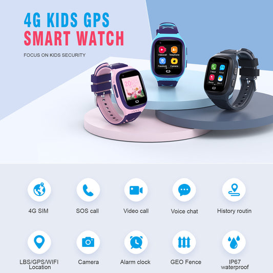 Montre intelligente pour étudiants SOS, positionnement GPS pour enfants, appel vidéo, clôture électronique, 4G