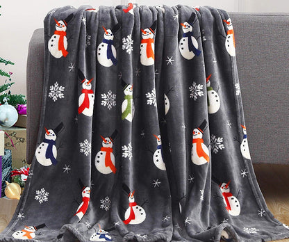 Couverture imprimée de Noël, bonhomme de neige, père Noël, couverture d'hiver en flanelle double face pour canapé, châle de couchage