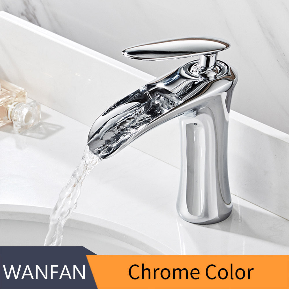 Full copper black and white hot and cold waterfall faucet