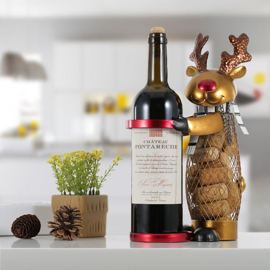 Botellero de hierro forjado con forma de alce para Navidad, decoración artesanal