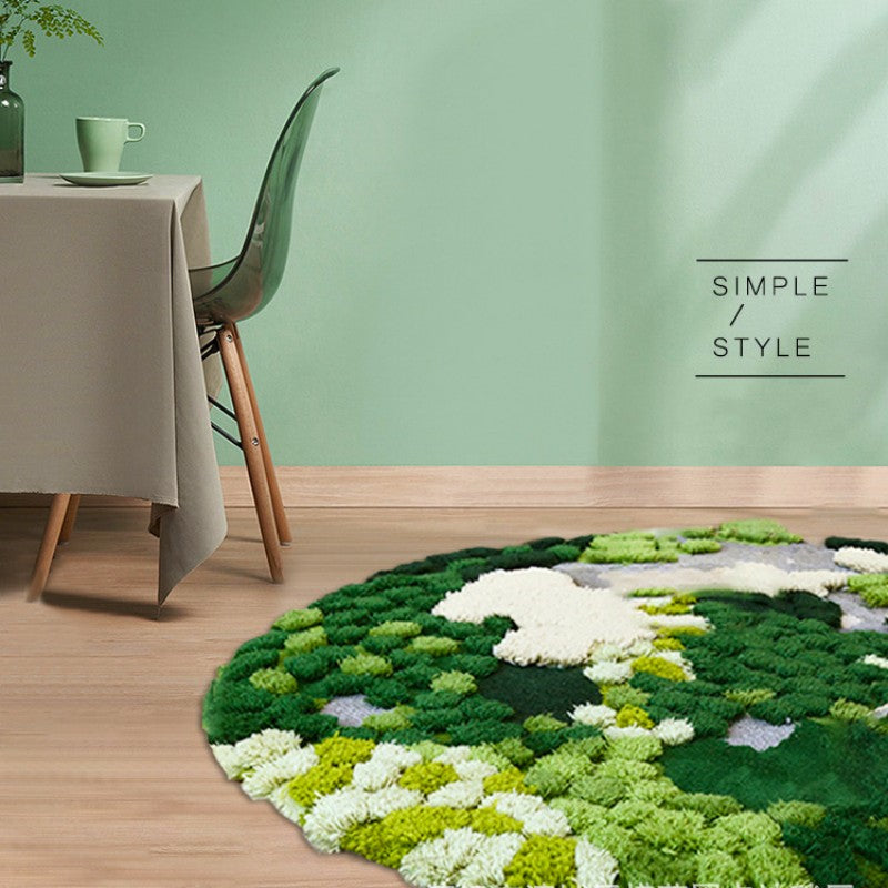 Handmade Custom Blended Wool Carpet Living Room End Table Round Moss Forest