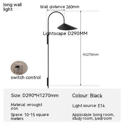 Lámpara de pared de cabecera de dormitorio minimalista nórdico, lámpara de estudio de pasillo giratoria inalámbrica con personalidad creativa de diseñador danés