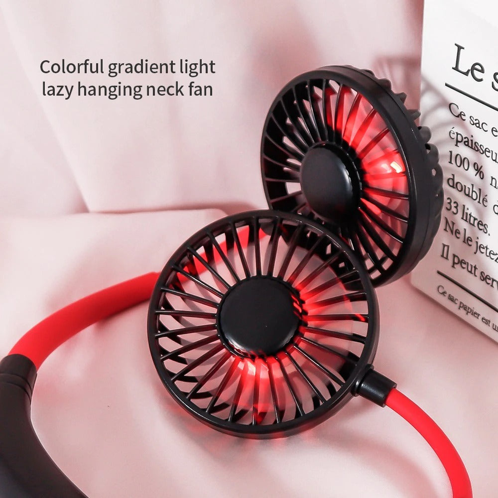 Mini ventilador portátil con banda para el cuello, ventilador doble recargable por USB, Enfriador de aire acondicionado, ventilador de escritorio eléctrico con Aroma colorido para habitación