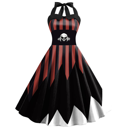 Vestido de rayas con tirantes y estampado digital de Ugly Girl para Halloween