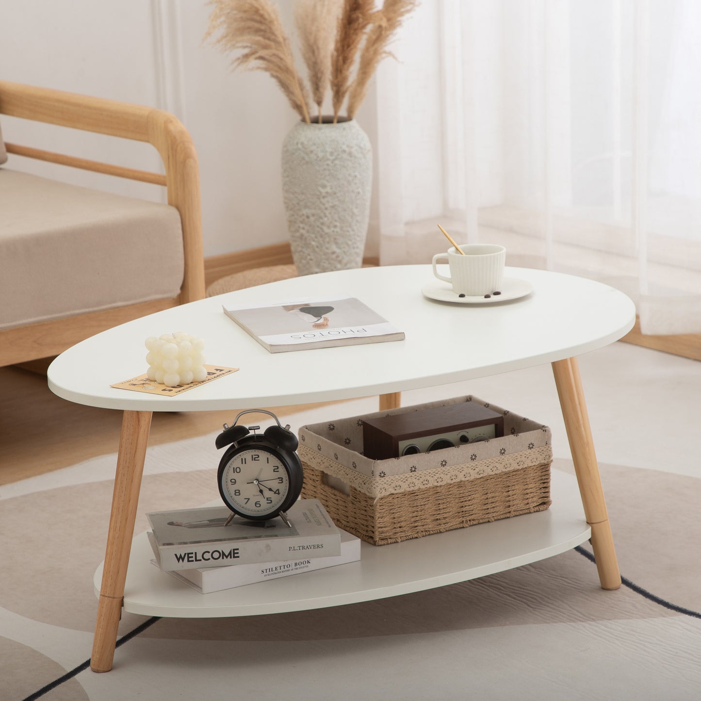 Table à thé ronde Simple et moderne en bois massif, petite famille nordique, légère, de luxe