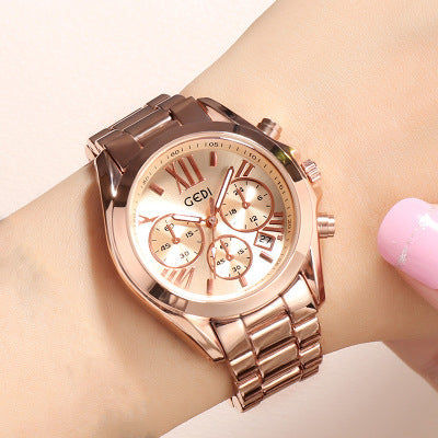 Reloj casual de lujo para mujer en oro rosa.