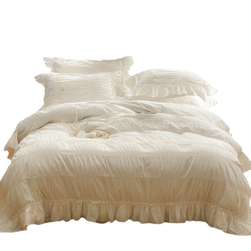 All Cotton Washed Bed Four-piece Ruffled Quilt Cover