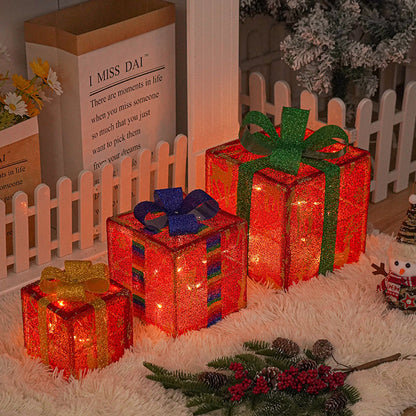 Decoraciones navideñas iluminadas para exteriores, caja de regalo de Navidad luminosa con lazo para vacaciones, árbol de Navidad, decoración del patio del hogar