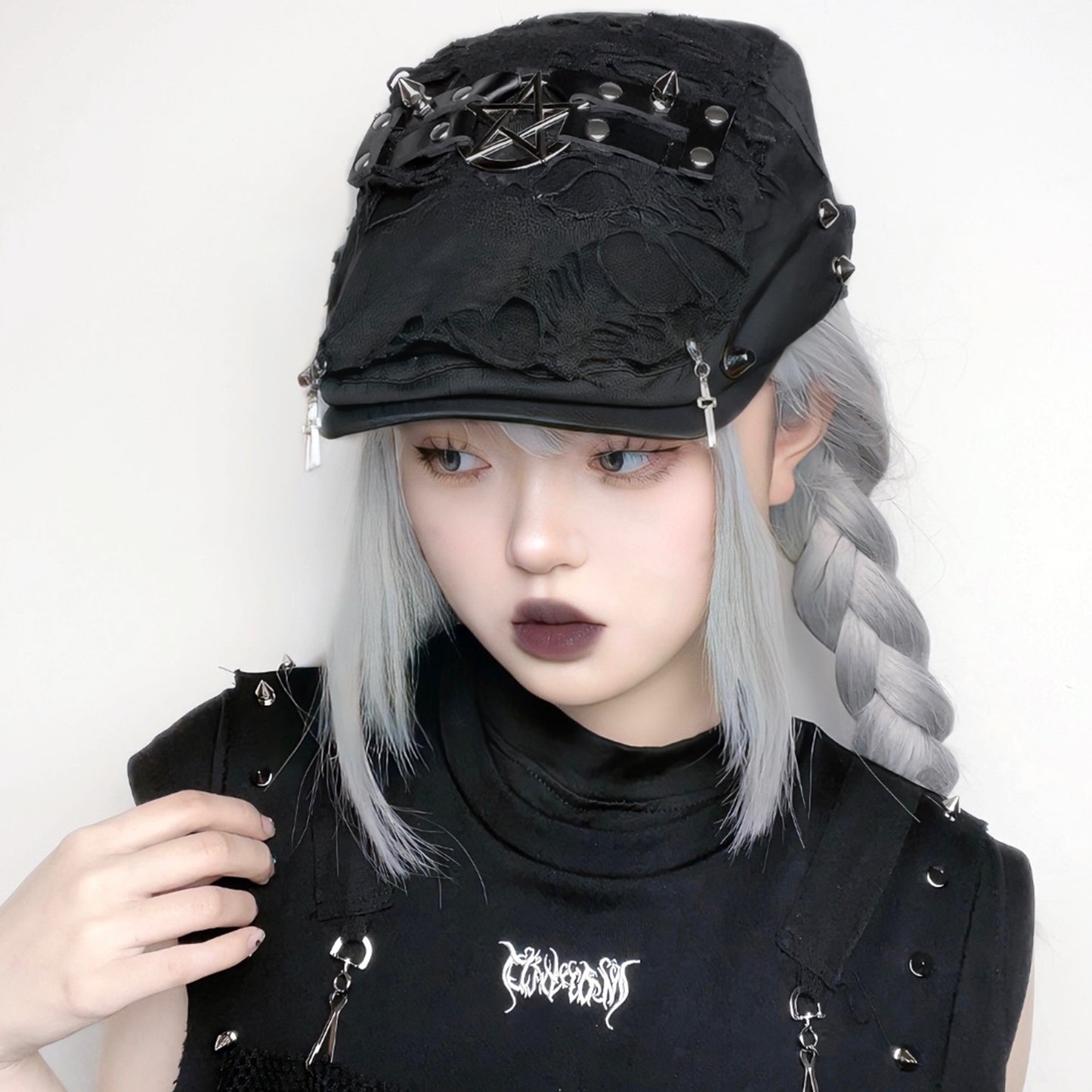 Halloween Punk Subculture Dark Casual Big Head Circumference Ripped Painter Beret