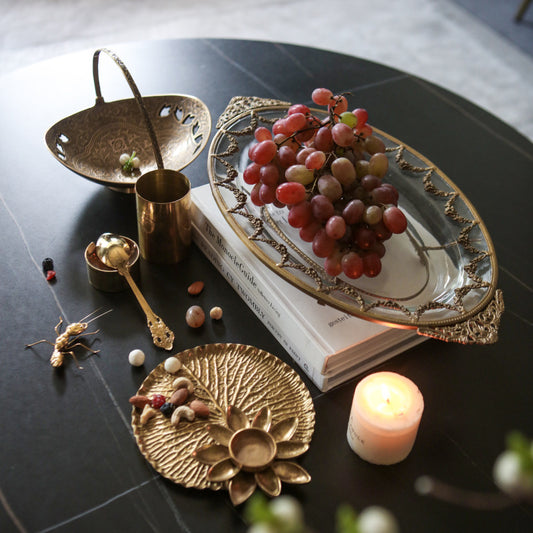 Copper Fruit Plate Snack Bowl Decoration Dining Table Living Room Soft Decoration Crystal Fruit Plate