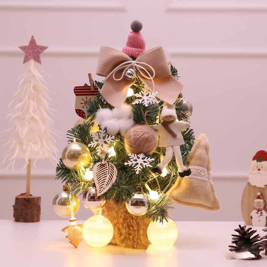 Desktop Mini Christmas Tree With LED Lights DIY Christmas Nightlight Decorations With Color Ball